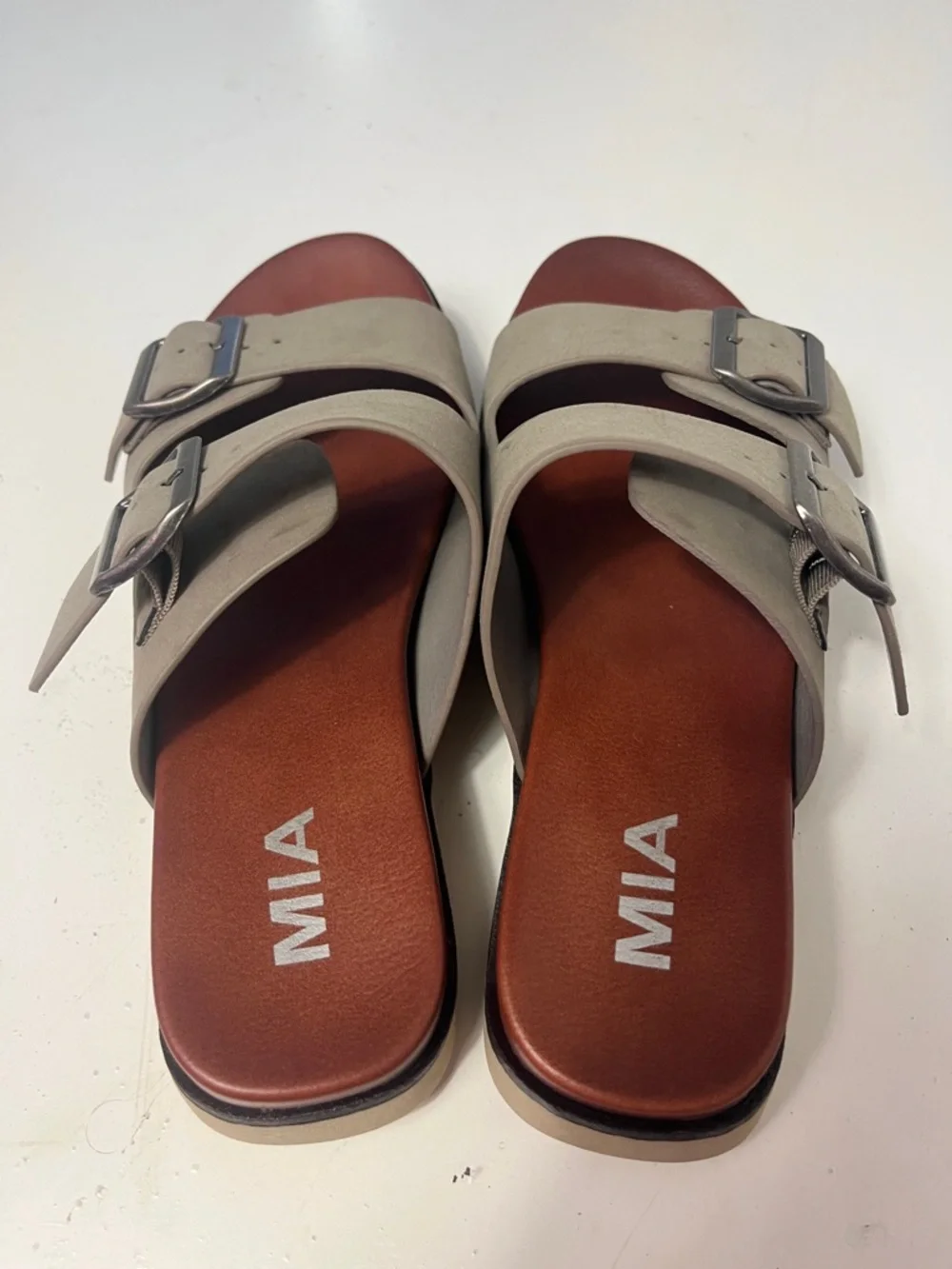 MIA Sz 6.5 Slip On Green Silver Buckle Flip Flop Sandal Shoe